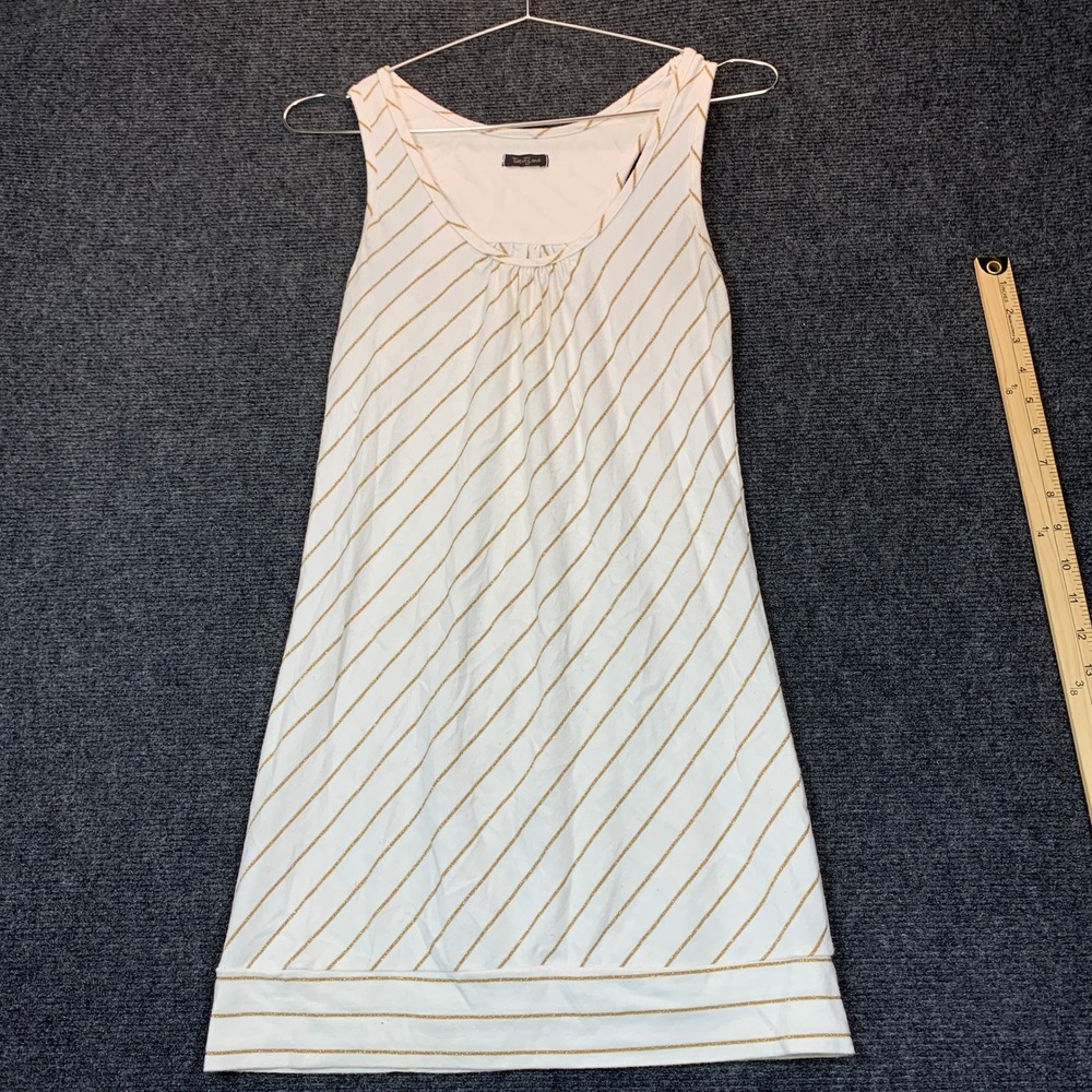 Gold Metallic Striped Tunic M White Indie Sleaze Y2K Party Layering Mini Dress